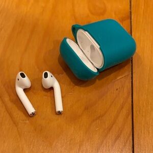Apple Wireless Earbuds with Blue Case